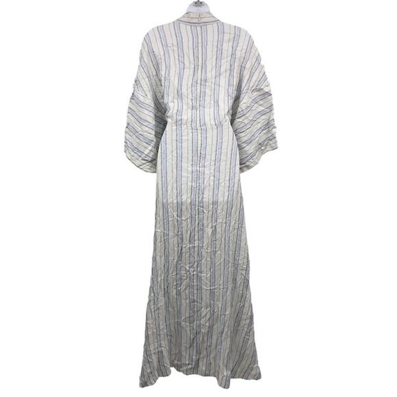 Co High Low Dress L Stripe V-Neck Short Sleeve Pocket Linen Blend Relaxed Maxi - Picture 2 of 7